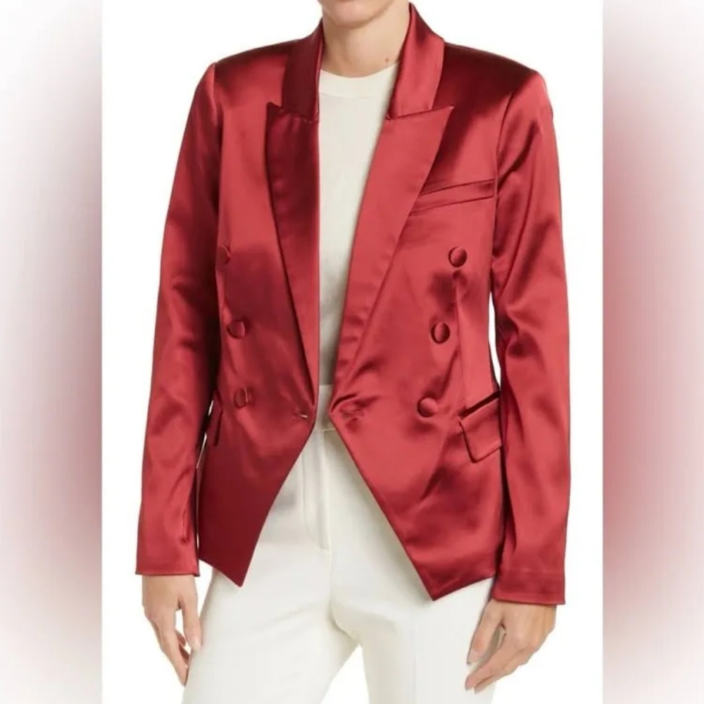 L'Agence Wine Kenzie Double Breasted Satin Blazer size 8